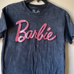 Barbie glitter graphic tees crop top with cut hems